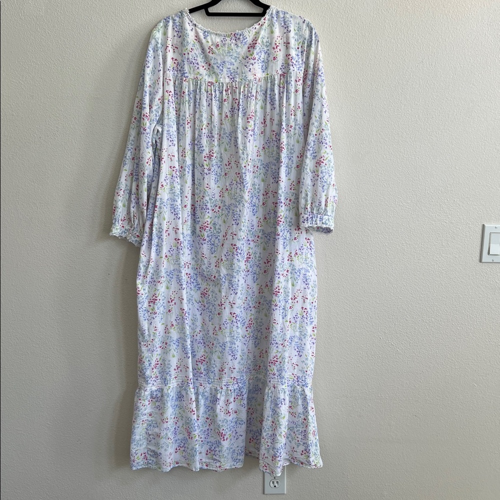 Eileen West Ballet Nightgown Cotton L-Sleeve Sweetheart Buttoned White Floral XL - Picture 5 of 14